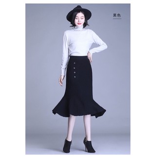 Chân váy len đuôi cá cúc lệch hàng QC