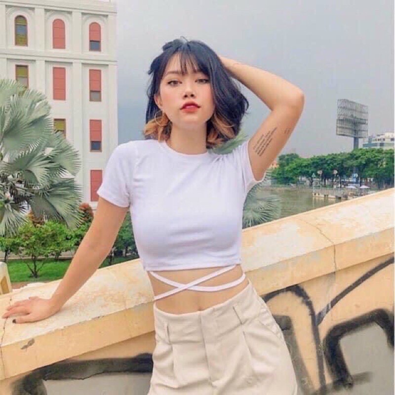 Áo croptop đan dây eo siêu xinh🍓🍓chất vải đẹp, mịn - mỏng - mát🌵Bao ôm form🌵 | BigBuy360 - bigbuy360.vn