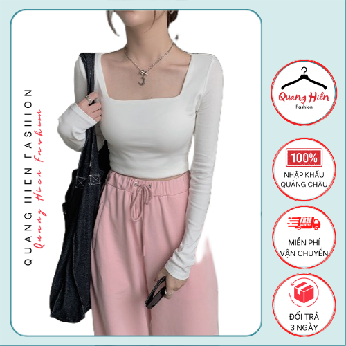 Áo thun nữ Quảng Châu cổ vuông croptop cá tính size M L XL  MS6844