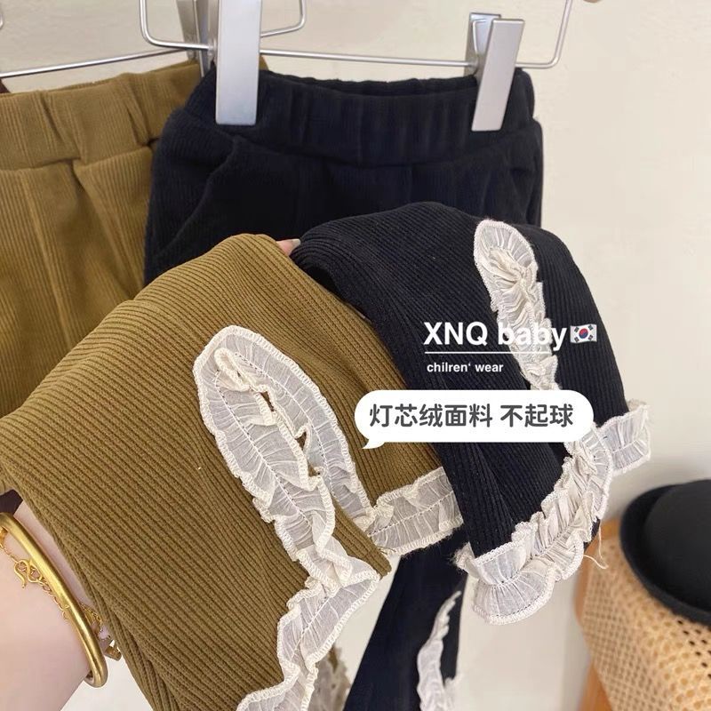 Quần Dài Ống Loe Xẻ Tà Phối Ren Thời Trang Xuân Thu Phong Cách Hàn Quốc Cho Bé Gái