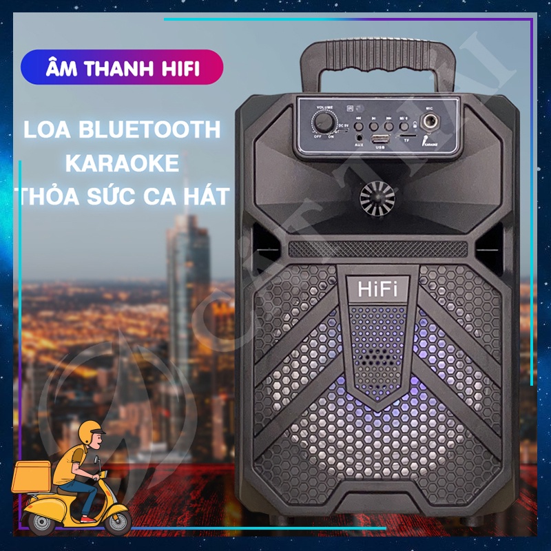 Loa bluetooth BT-601 tặng kèm Micro karaoke thoải mái, remote điều khiển từ xa tiện lợi, âm thanh HIFI, có đèn LED 7 màu
