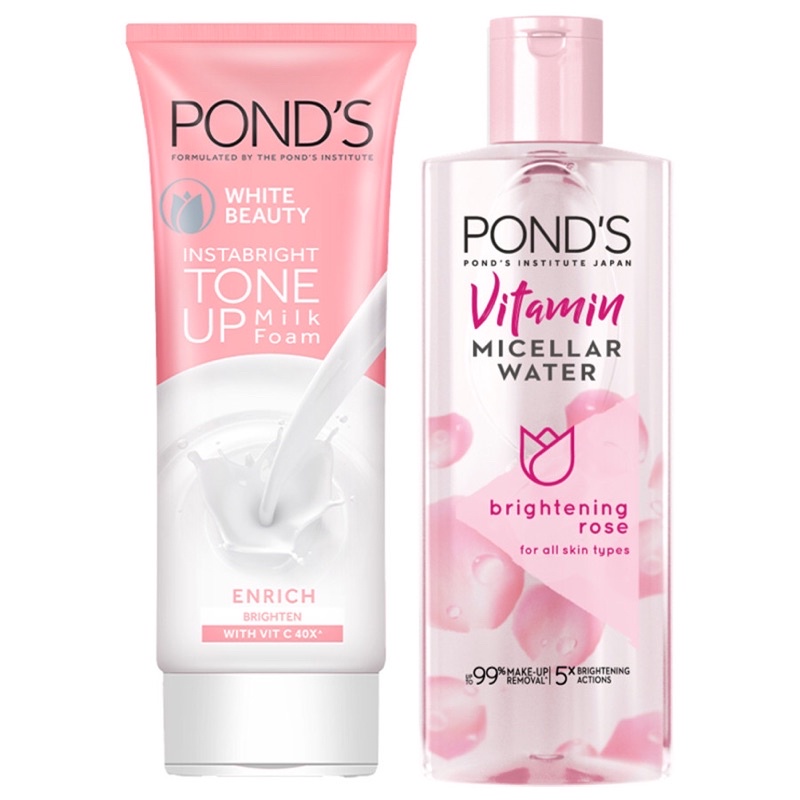 Combo Nước Tẩy Trang Vitamin Và Hoa Hồng Sáng Da Pond's  100ml + Kem Sữa Rửa Mặt Dưỡng Trắng Nâng Tông Pond's 40g
