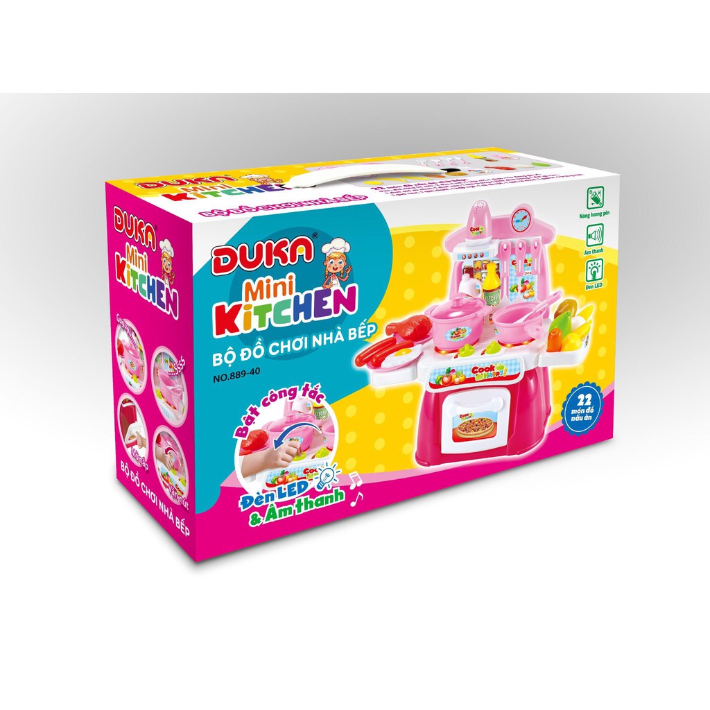 Bộ đồ chơi nhà bếp DUKA màu hồng kết hợp với ánh sáng và âm thanh 889-40