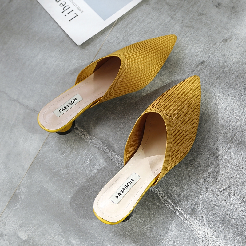 Dép bít mũi gót cao thời trang màu trơn dành cho nữ