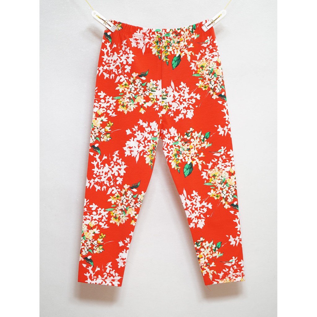 Quần legging dài in hoa đỏ cho bé gái