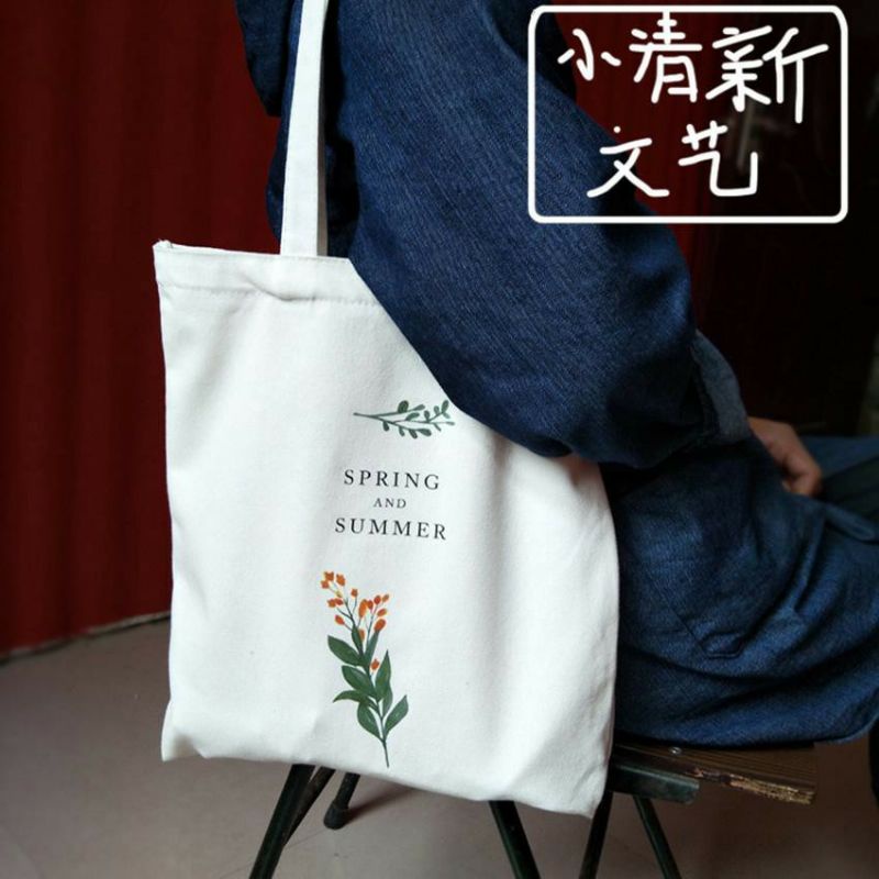 Túi tote vải bố đựng đồ canvas đeo vai phong cách cá tính in hình hoa cải