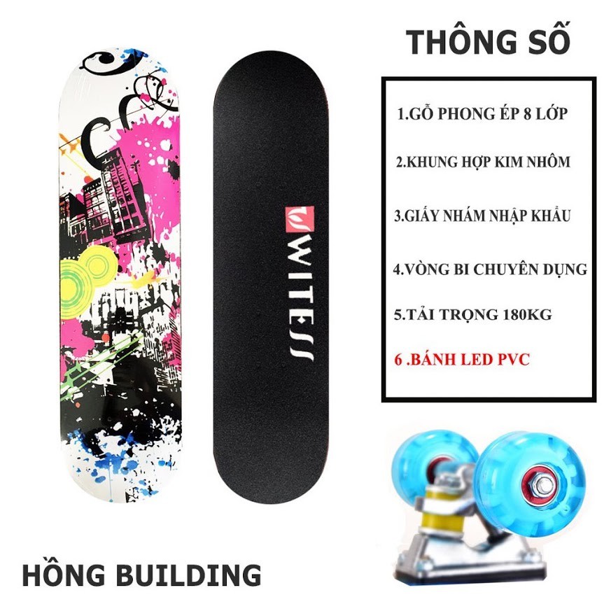 Ván trượt skateboard Keen Store gỗ phong 7 lớp mặt đen nhám tải trọng 180kg dành cho người lớn và trẻ em