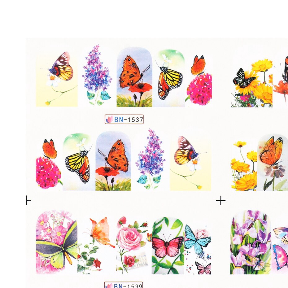 Bộ 12 miếng dán hình BN1537-1548 trang trí móng hình cánh bướm đẹp mắt 16x25.5cm