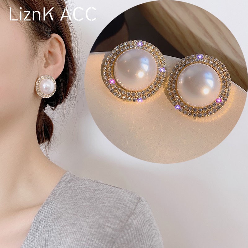 Bông Tai Mạ Bạc 925 Đính Ngọc Trai Và Kim Cương Nhân Tạo Phong Cách Hàn Quốc Thời Trang
