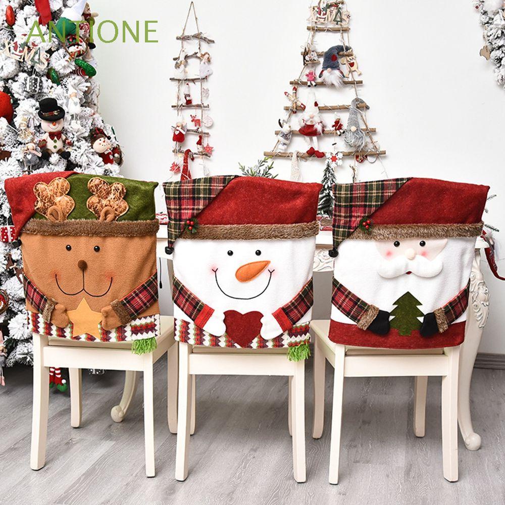 Vỏ Bọc Ghế Ngồi Bàn Ăn Trang Trí Giáng Sinh Hình Ông Già Noel Tuần Lộc