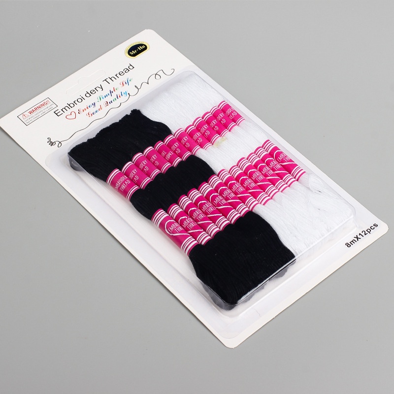 Bộ 12 Cuộn Chỉ Thêu 8m Màu Đen / Trắng / Đỏ / Vàng / Tím / Xanh Lá / Xanh Dương
