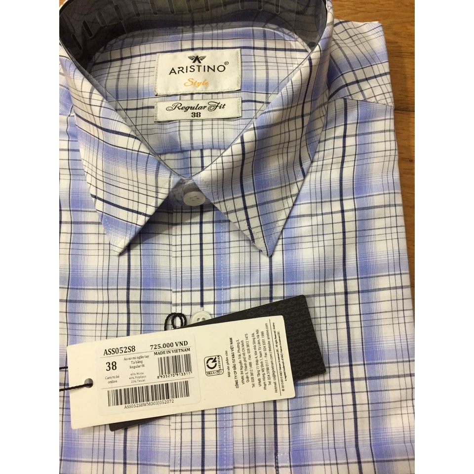 Áo sơ mi nam ngắn tay ASS052S8 chất modal sợi sồi, dáng reguler fit - suông vừa, tà bằng, kẻ caro to