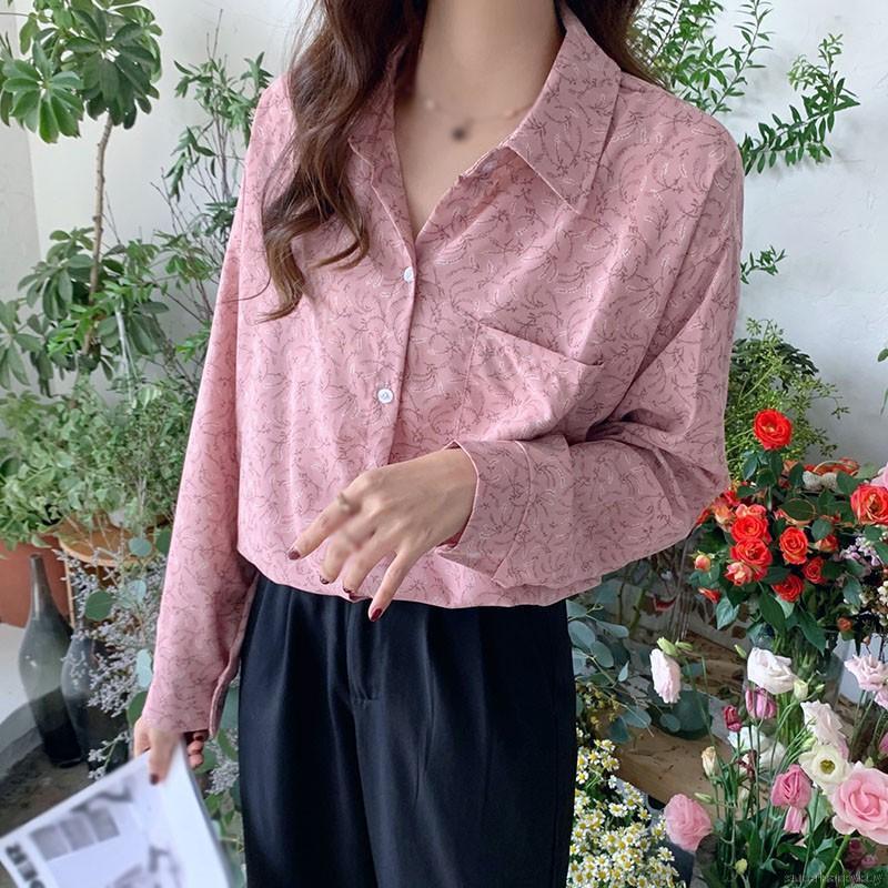 Áo Kiểu Tay Dài Hoạ Tiết Hoa Thiết Kế Dáng Rộng Thoải Mái