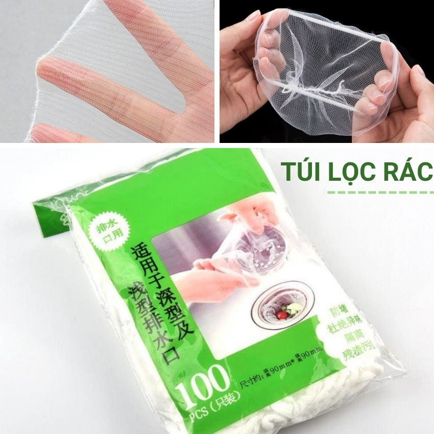 Túi lọc rác bồn rửa chén thiết kế lưới siêu dai tự phân hủy chun co dãn 2 đầu chống tắc nghẽn do rác Bịch 100 túi Angola