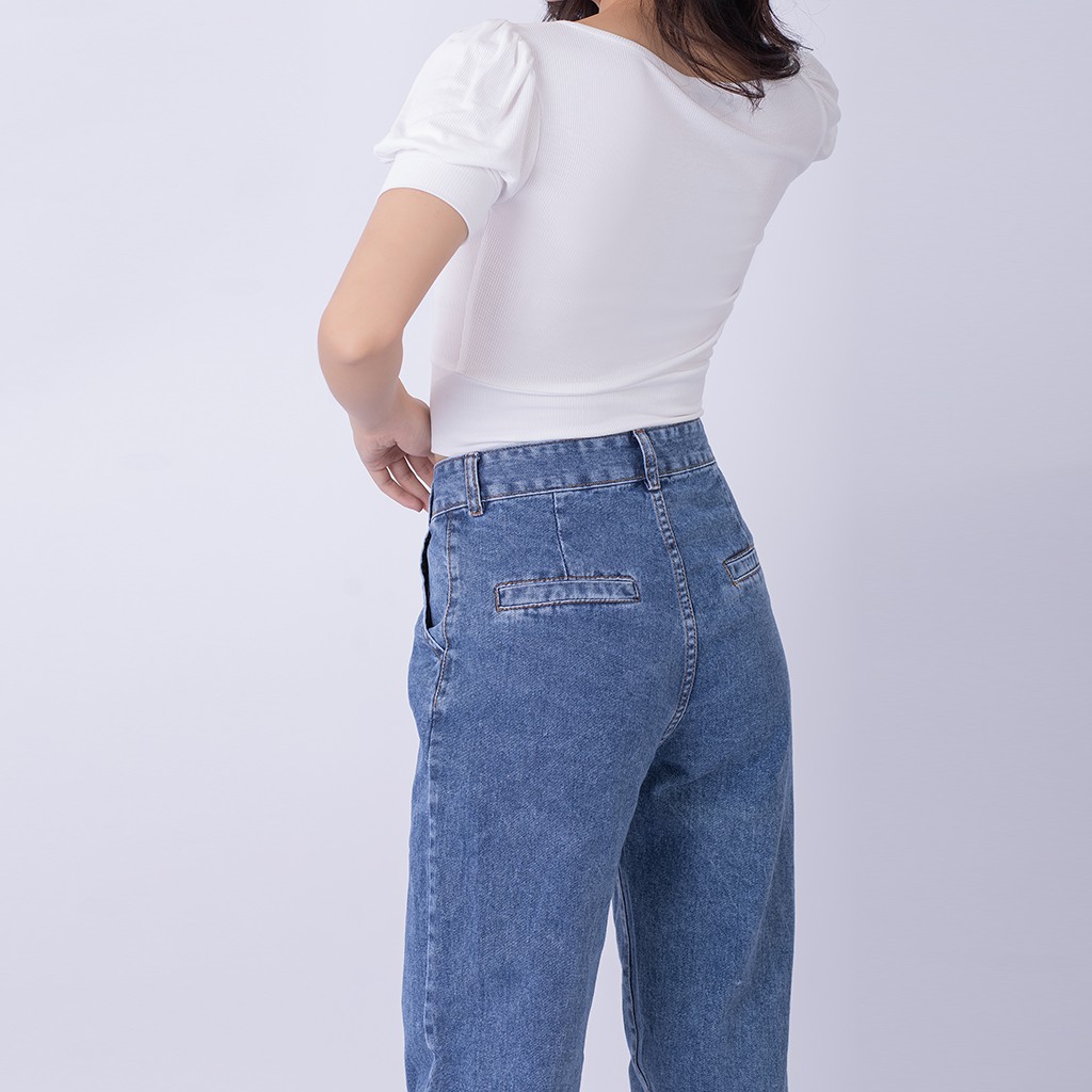 Quần jean ống rộng nữ lưng cao Delys quần bò ống rộng nữ cạp cao