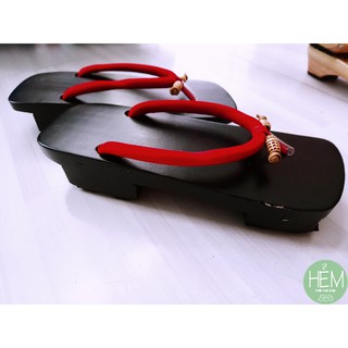 Guốc gỗ Nhật/Geta quai nhung đỏ 2 phân, 4 phân