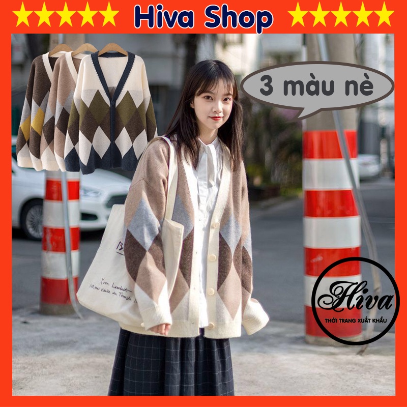 Áo khoác cardigan len nữ form rộng tay dài kẻ caro ulzzang quả trám , Áo choàng kiểu set đồ thu đông nữ
