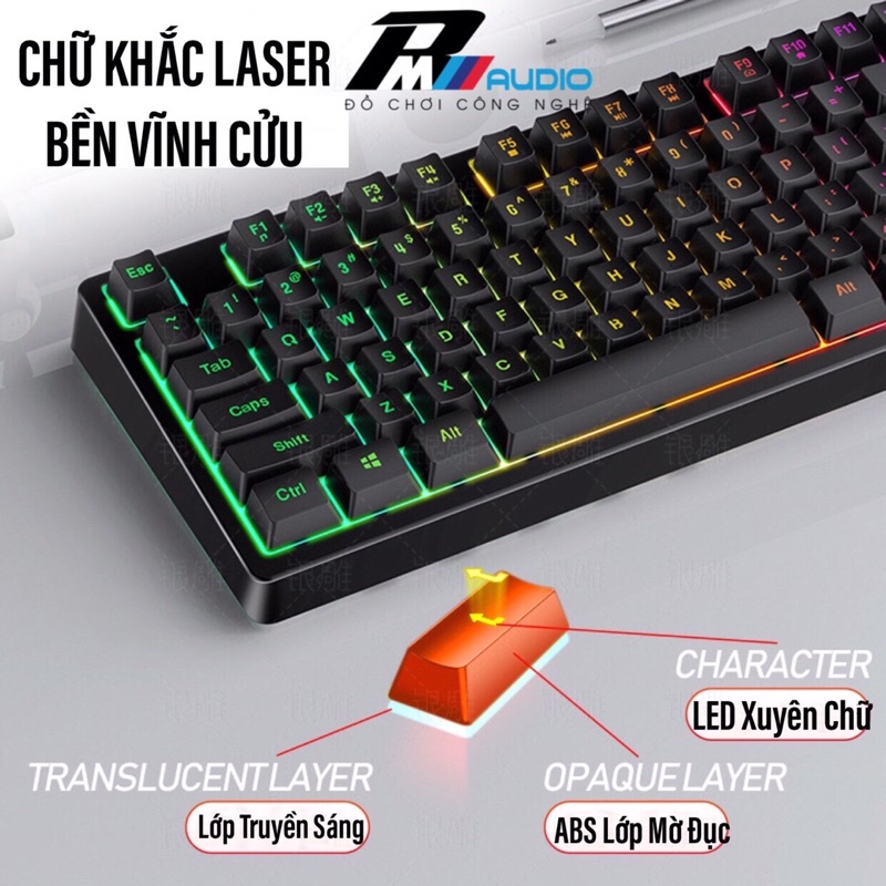 Bàn Phím Gaming K200 YINOIAO Led xuyên chữ có 4 màu HỒNG, XANH ,TRẮNG, ĐEN.Bảo hành lỗi 1 đổi 1-BMVAUDIO