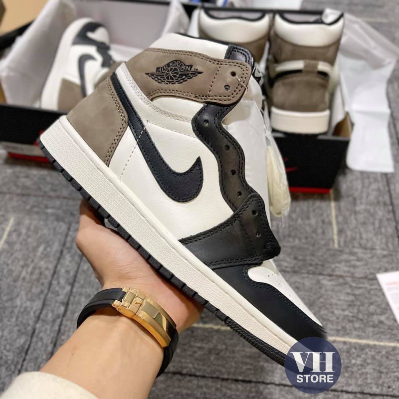 Giày Jordan 1 Mocha, Giày JD1 Nâu Đen Cổ Cao Nam Nữ full box bill