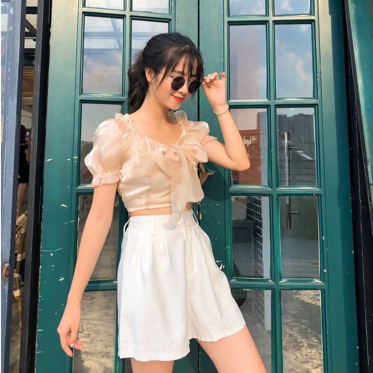 ÁO CROPTOP KIỂU CHẤT CHIFFON LỤA DÁNG ÁO CROPTOP CỔ VUÔNG HOẶC TRỄ VAI - ÁO CROPTOP ULZZANG