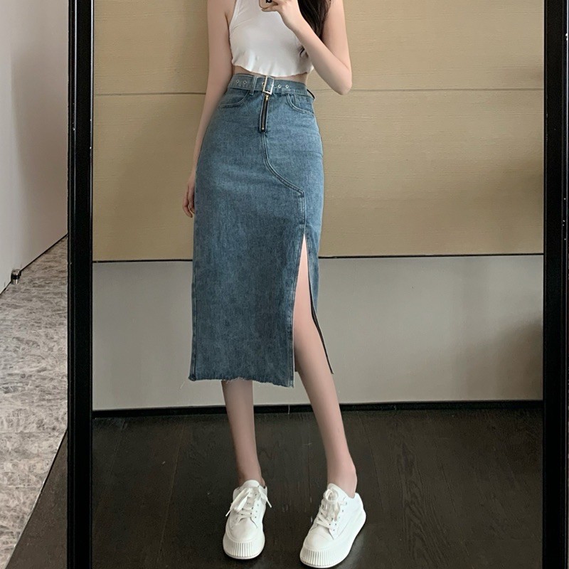 Chân váy bò khoá xẻ tà | BigBuy360 - bigbuy360.vn