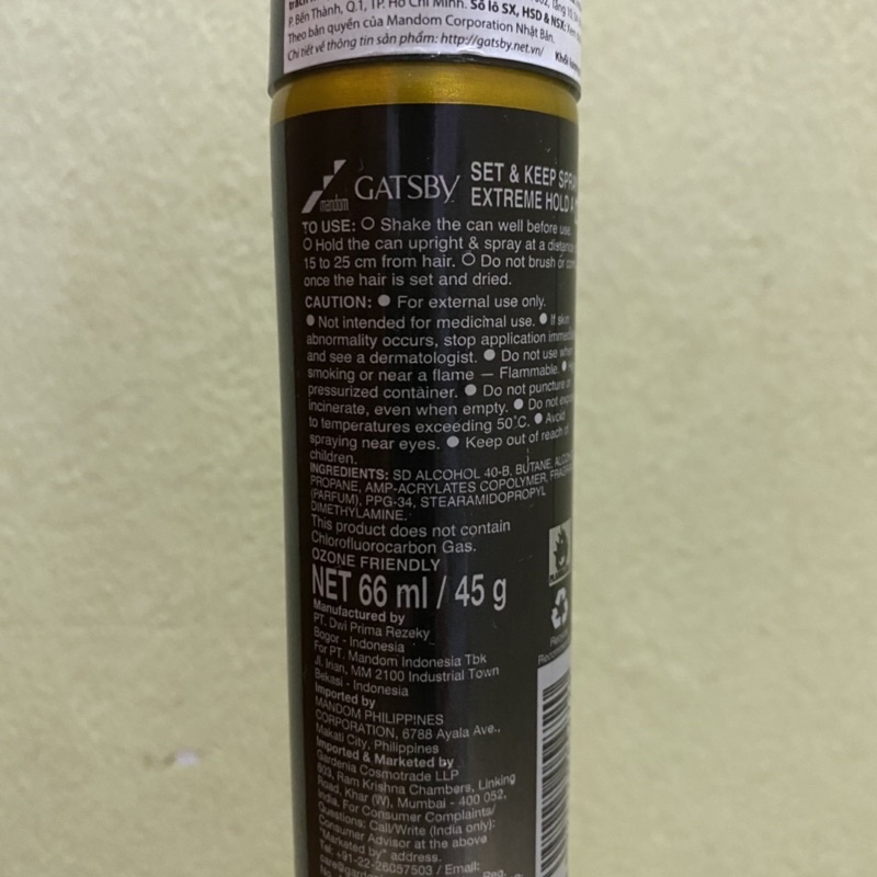 Gôm keo xịt tóc Gatsby Extreme Hold 66ml giữ nếp tốt nhỏ gọn tiện dụng quan trọng là chính hãng uy tín cao