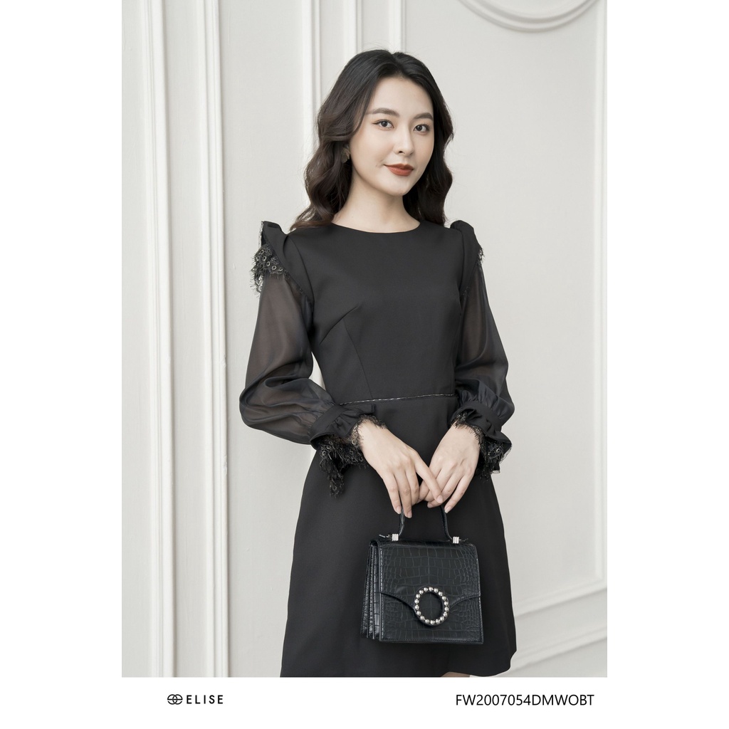 Đầm đen vân bèo ren Elise