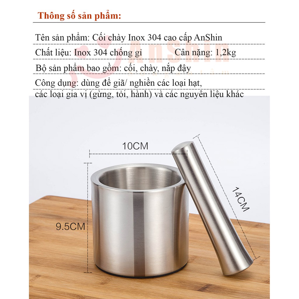 Cối chày Inox 304 cao cấp 