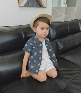 (13-22kg) Áo sơ mi cộc tay chấm bi bé trai (có ảnh thật)
