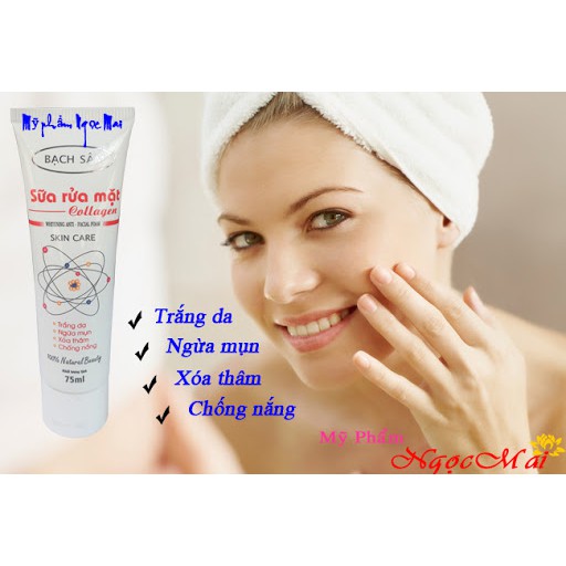 Sữa rửa mặt trắng da, Ngừa mụn, Xóa thâm, Chống nắng tinh chất Collagen BẠCH SÂM (75ml)