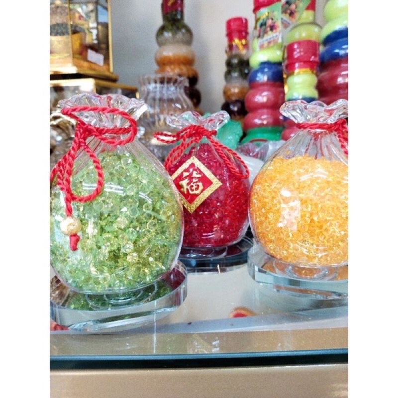 Túi tiền vàng Tài Lộc, túi ngũ sắc kim cương có đế Thuỳ tinh dày đẹp