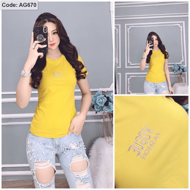 Áo thun nữ MXM cổ tròn thêu chữ cực xinh form ôm body tôn dáng mã ANU012