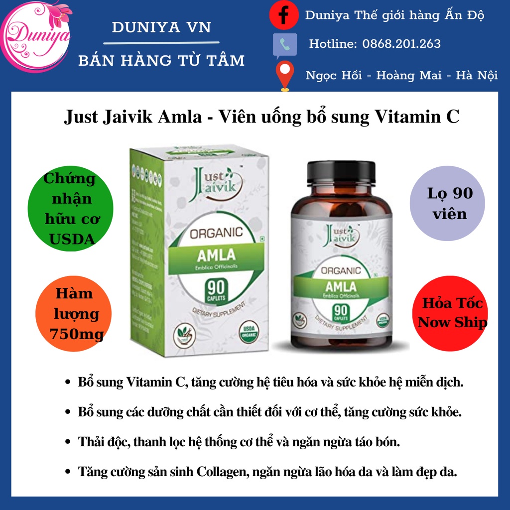 Viên uống bổ sung Vitamin C, tăng cường hệ miễn dịch Just Jaivik Amla