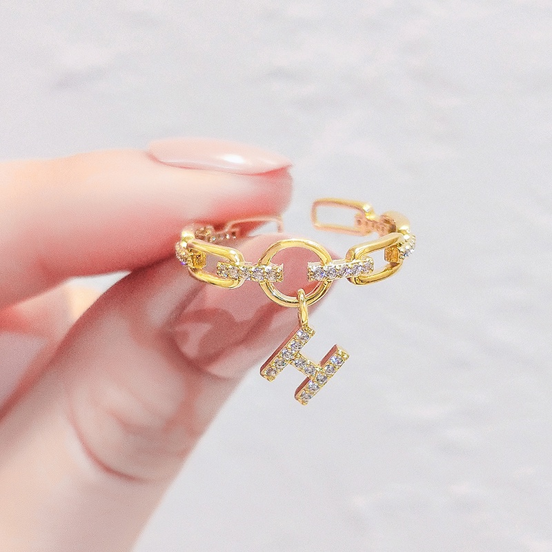 [Jiudoulan] Nhẫn Hở Mặt Chữ H Thanh Lịch Độc Đáo Có Thể Điều Chỉnh Kích Cỡ