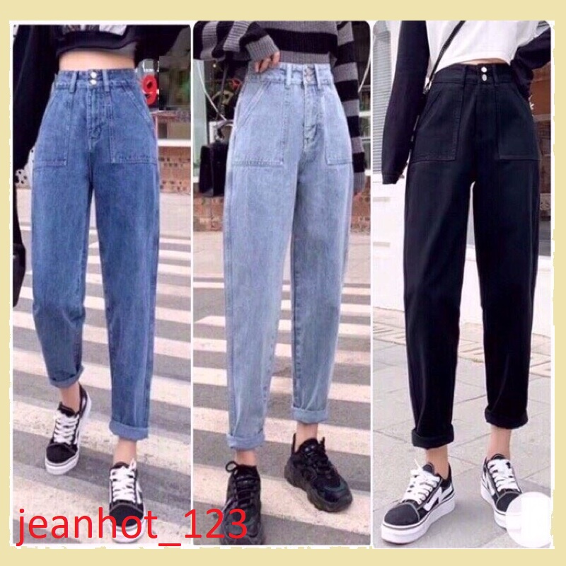 Quần jean bò baggy nữ cạp cao phong cách Hàn Quốc sành điệu style