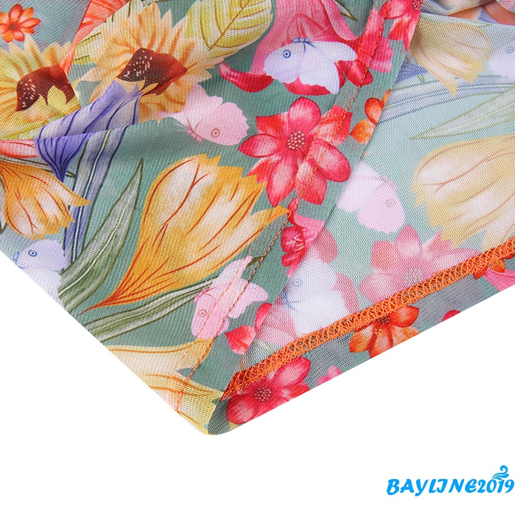 Bộ đồ 2 món áo croptop tay dài cổ chữ V buộc dây in họa tiết hoa + chân váy dây rút thời trang đi biển cho nữ | BigBuy360 - bigbuy360.vn