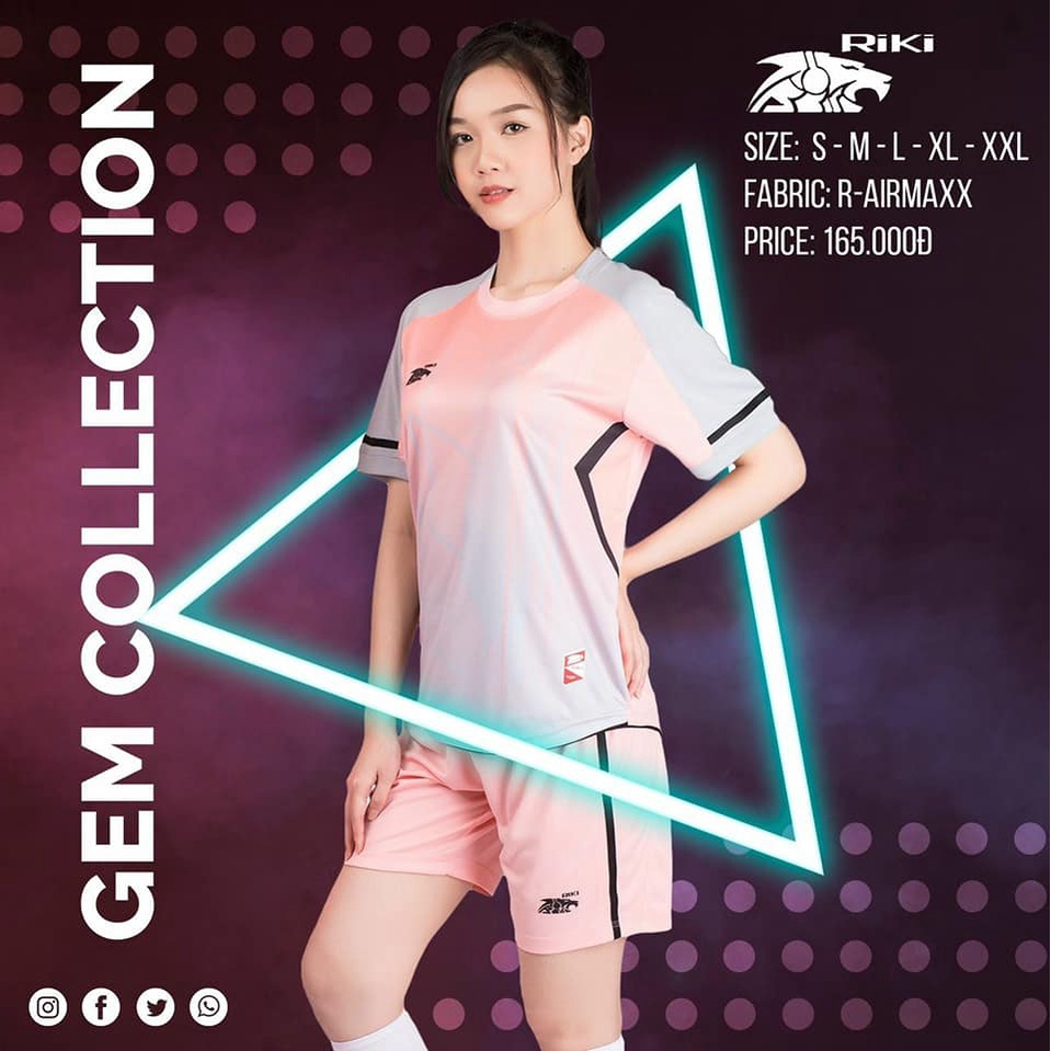 Áo đá bóng, đồ đá banh, quần áo bóng đá, áo không logo Riki GEM Hồng - Chất vải cao cấp, bền, thoáng