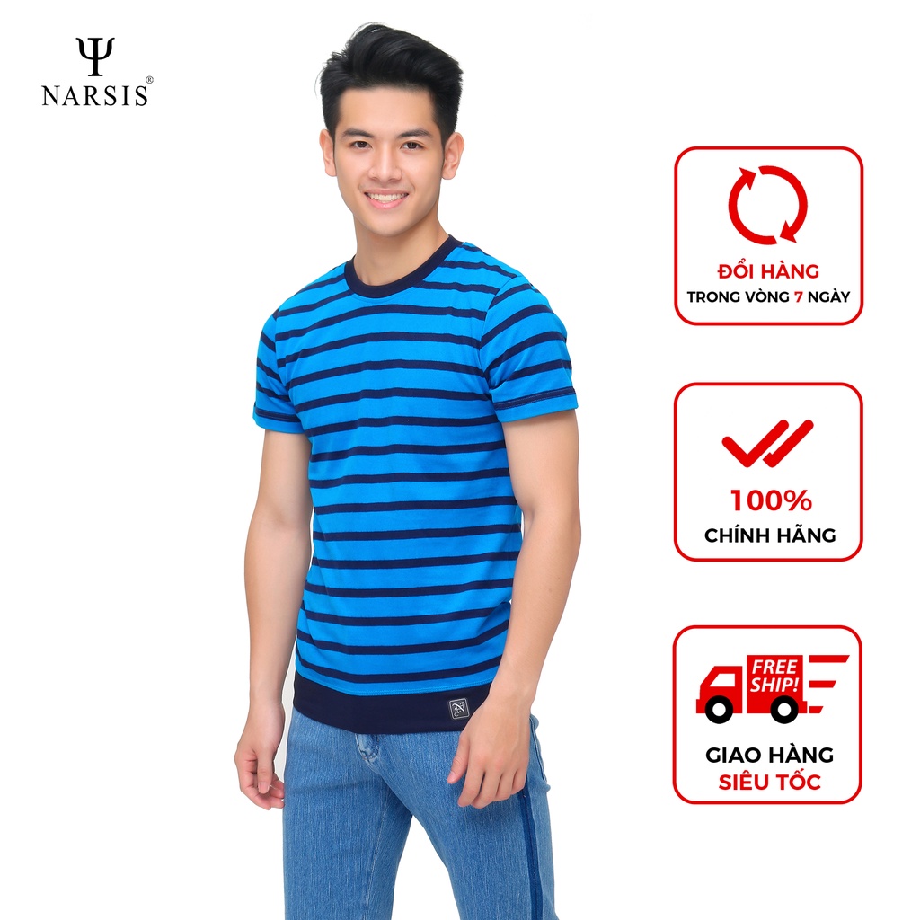 Áo thun nam cổ tròn kẻ xanh Narsis D4100