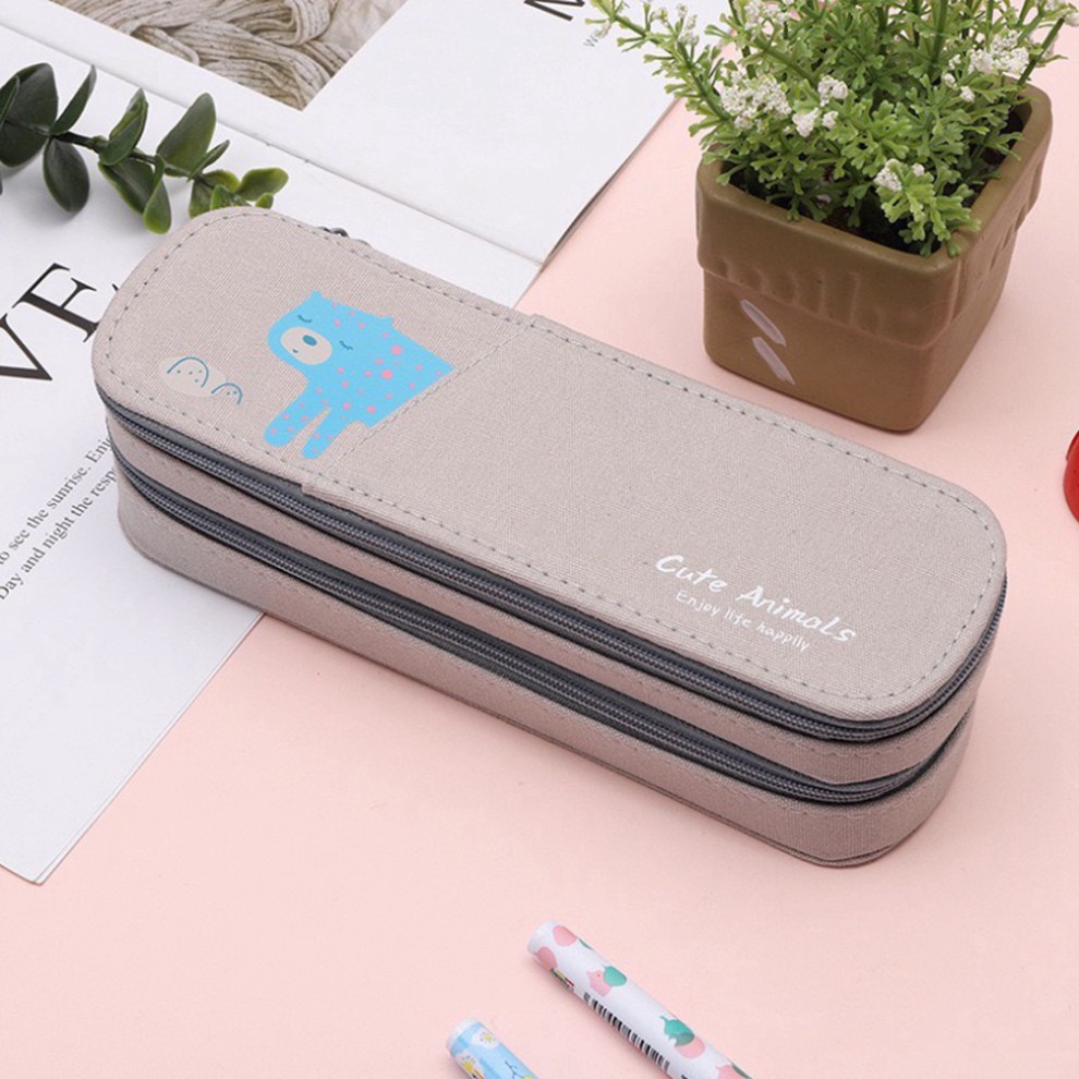 Túi đựng bút 2 tầng vải canvas chất lượng cao, hộp đựng bút họa tiết xinh xăn cute - MXQ3412