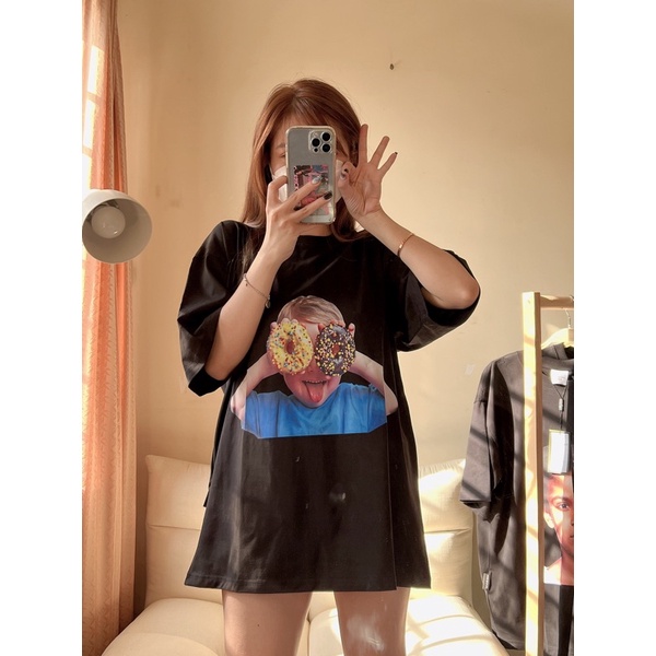 Áo ADLV cotton thun cao cấp [MẪU 4-5] bé cầm donut hồng vàng