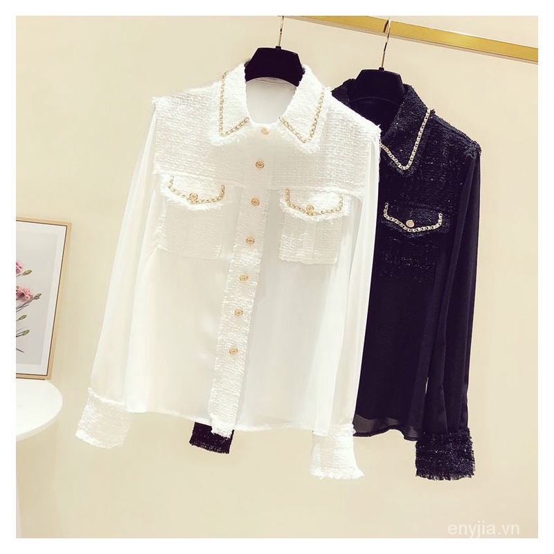 Áo sơ mi voan tay dài phong cách Hàn Quốc thời trang thu đông mới cho nữ 2021