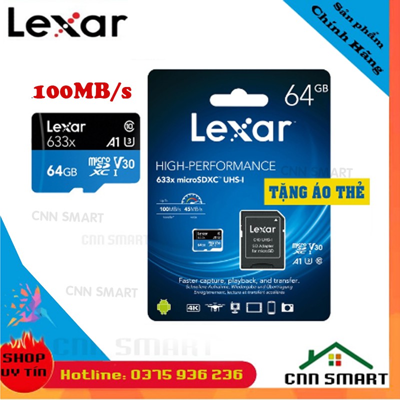 Thẻ nhớ MciroSD 64GB U3 LEXAR Tốc độ cao 100MB/s Class 10 Chính hãng -Thích hợp lắp cho Camera Imou A22EP C22EP F22P C6N