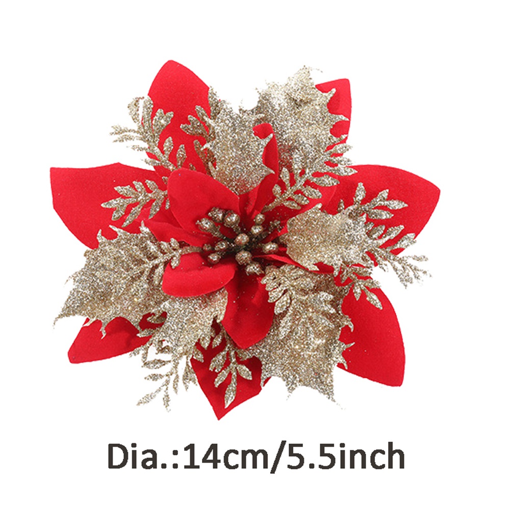 Set 5/10 bông hoa nhân tạo lấp lánh trang trí cây thông giáng sinh/năm mới DIY
