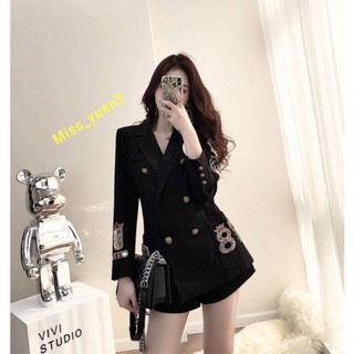 Bộ đồ đơn / Bộ đồ phù hợp với nữ 2020 Bộ đồ thêu mùa thu + Quần short thời trang Bộ đồ hai mảnh hợp thời trang