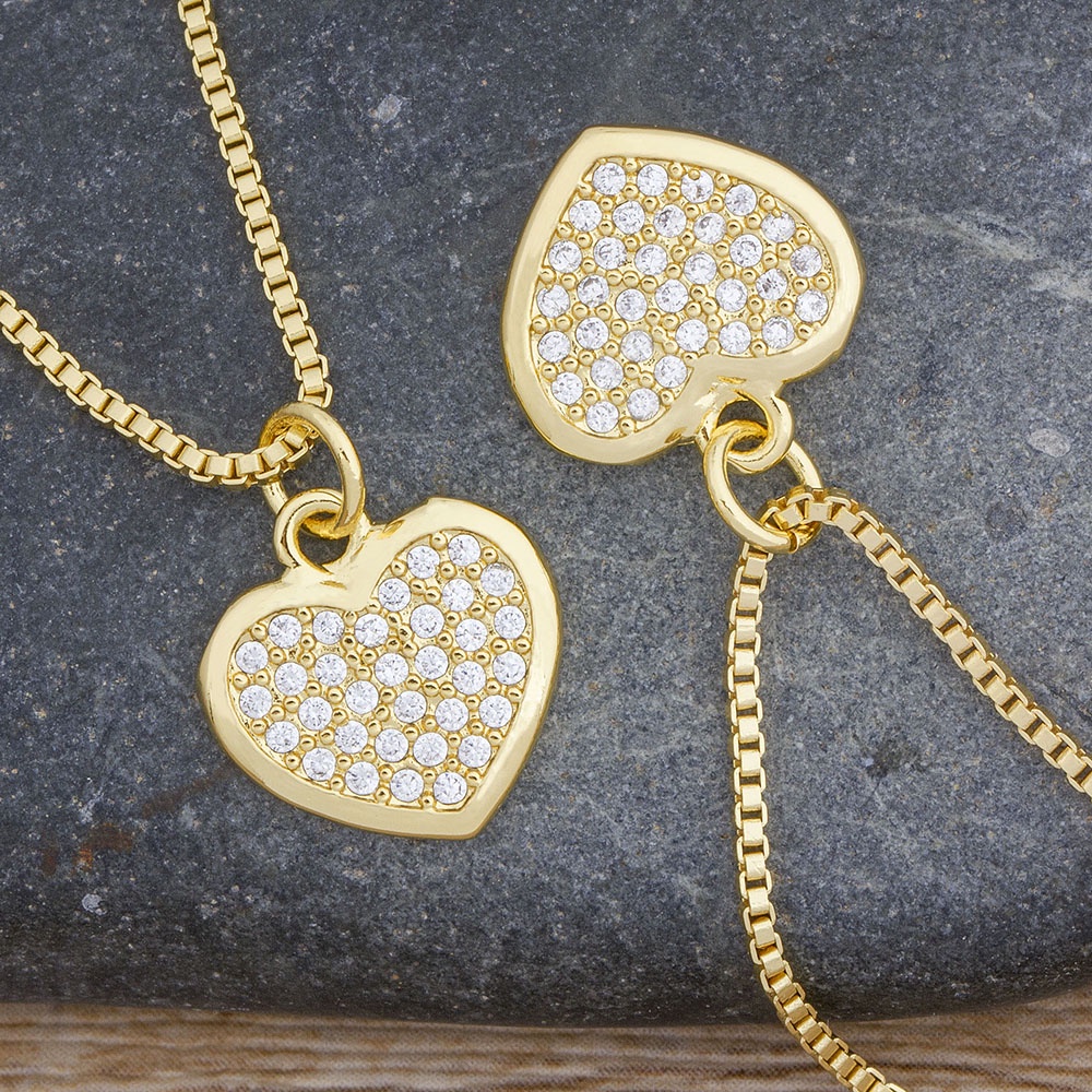 Vòng cổ Đồng Dài Mặt Hình Trái Tim Đính Đá Zircon Sang Trọng
