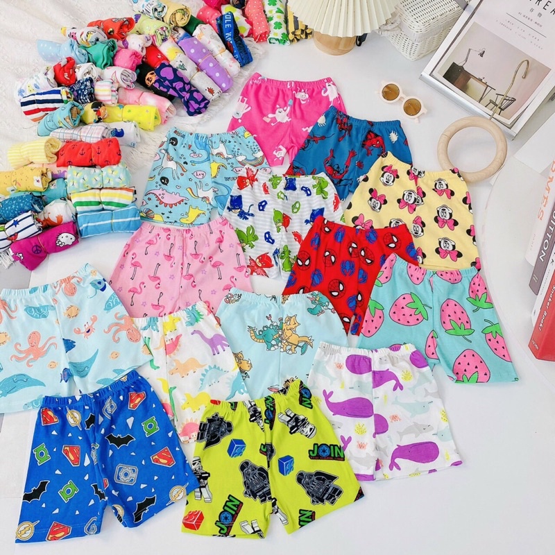 QUẦN ĐÙI COTTON XUẤT DƯ CHO BÉ  FREESHIP SET 5/10 QUẦN ĐÙI XUẤT DƯ CHẤT MỀM ĐẸP ,CO GIÃN 4 CHIỀU CHO BÉ 8-18kg