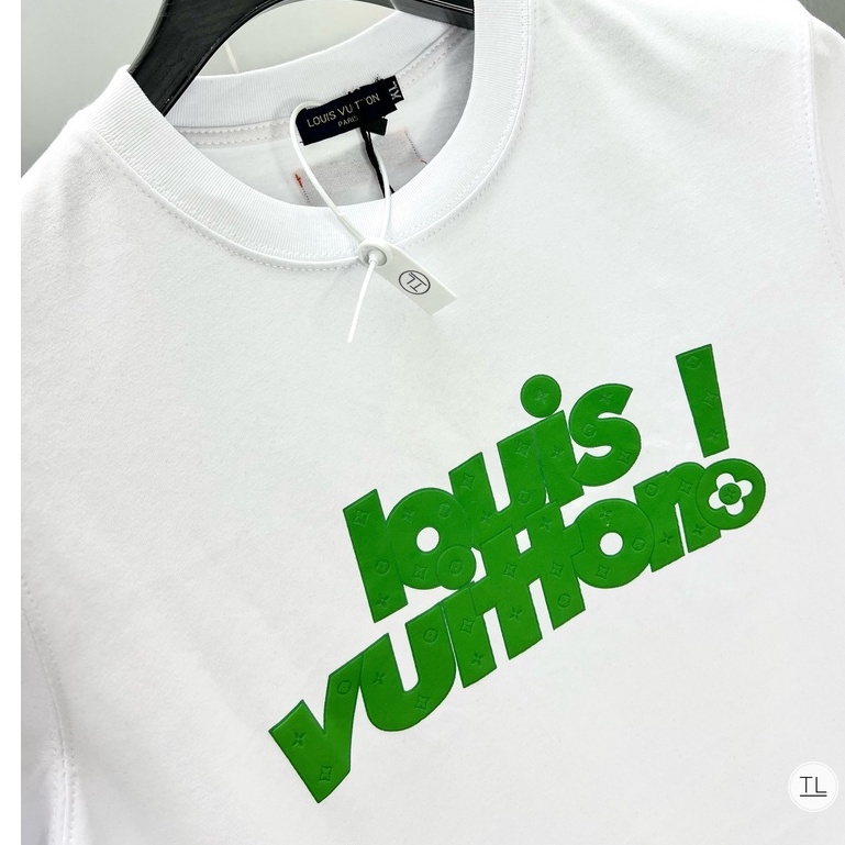 Áo phông nam LV chữ xanh, áo thun nam ngắn tay không cổ mẫu mới hot trend chất thoáng mát form cực đẹp mặc đôi mã T0023