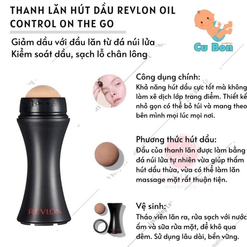 Cây lăn hút dầu Revlon Oil-Absorbing Volcanic Roller của úc thấm hút dầu thừa trên da mặt cho mặt sạch sâu tự nhiên