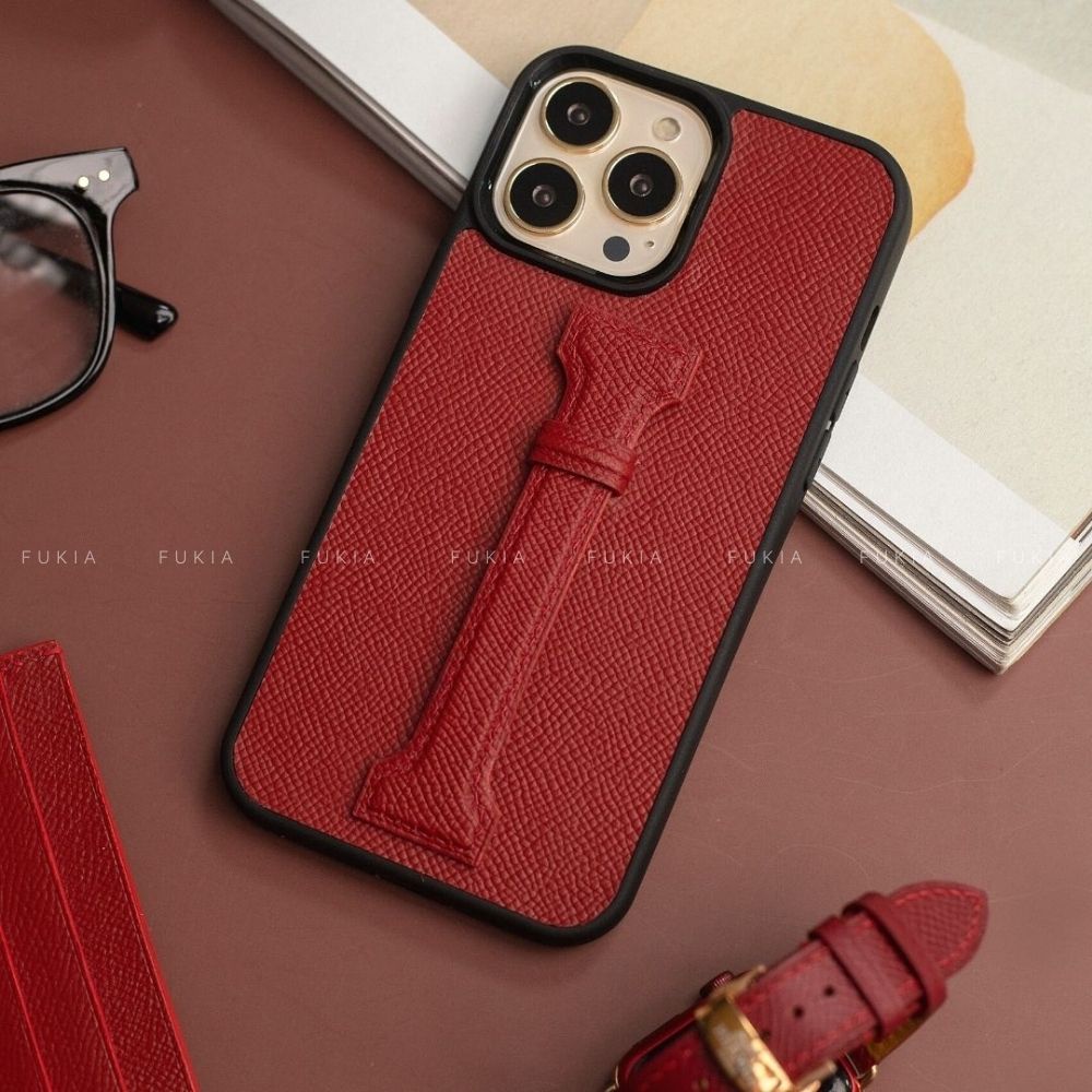 Ốp da thủ công viền đen Epsom Hand Strap cho IPhone 14/14Plus/14Pro/14Promax/13/13Pro/13Promax/12/12Pro/12Promax ODTC146