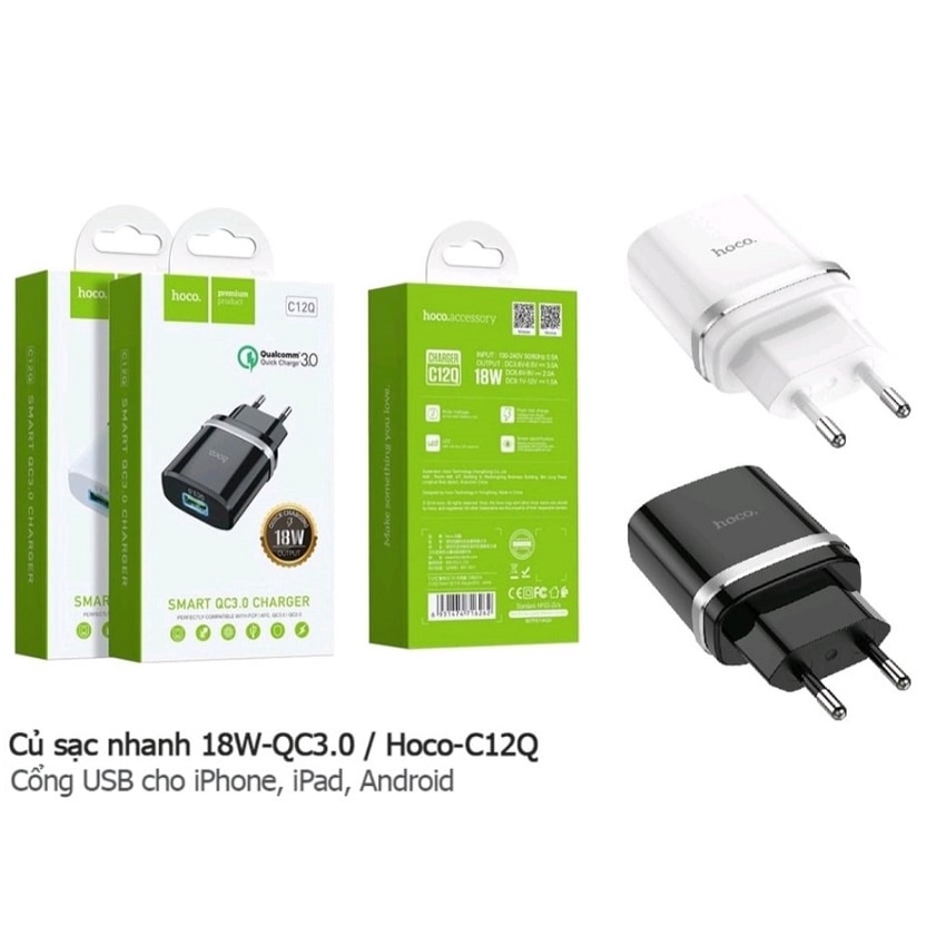 Củ Sạc Nhanh 18W hoco. C12Q BH 12 Tháng